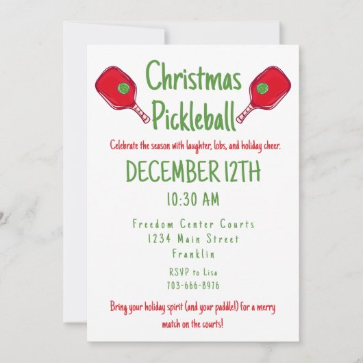 Kerst Pickleball Party Feestelijke Vakantie Match Kaart (Voorkant)