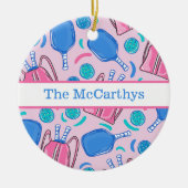 Kerst Pickleball Pink Preppy gepersonaliseerd Keramisch Ornament (Voorkant)