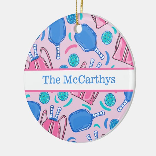Kerst Pickleball Pink Preppy gepersonaliseerd Keramisch Ornament (Links)