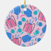 Kerst Pickleball Pink Preppy gepersonaliseerd Keramisch Ornament (Achterkant)