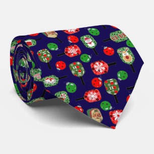 Kerst Pickleball Rood Groene Paddels Ballen Blauw Stropdas