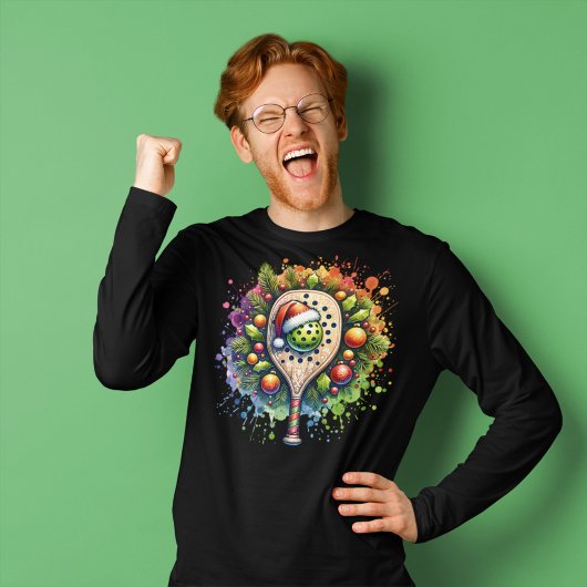 Kerst Pickleball Santa Hat Pine Holly vertrekt T-shirt