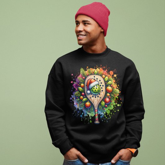 Kerst Pickleball Santa Hat Pine Holly vertrekt Trui