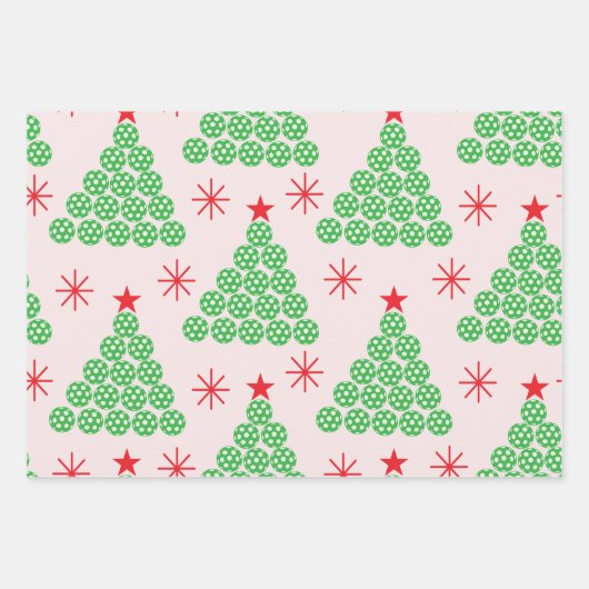 Kerst Pickleball Tree met sterren Patroon Inpakpapier Vel (Voorkant)