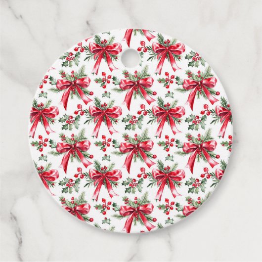 Kerst Pine Boughs en Red Bow Bedankjes Labels (Voorkant)