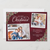 Kerst Pine Cone Waterverf 2 Foto Bourgondië Feestdagenkaart (Voorkant)