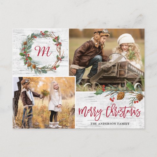 Kerst Pine Cones 2 FOTO'S Berken Bark Vakantie Briefkaart (Voorkant)