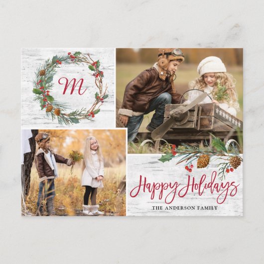 Kerst Pine Cones 2 FOTO'S Berken Bark Vakantie Briefkaart (Voorkant)