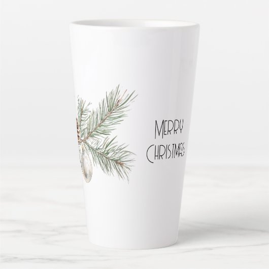 Kerst Pine Cones Branch en Ornament Latte Mok (Voorkant)