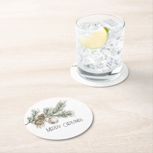 Kerst Pine Cones Branch en Ornament Ronde Kartonnen Onderzetter (Insitu)