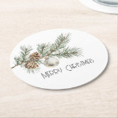 Kerst Pine Cones Branch en Ornament Ronde Kartonnen Onderzetter (Gebogen)
