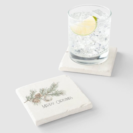 Kerst Pine Cones Branch en Ornament Stenen Onderzetter (Zijkant)