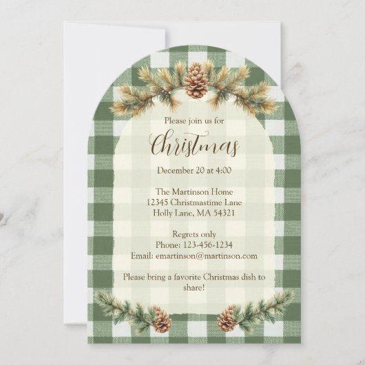 Kerst Pine Cones Branches Green Gingham Arch Kaart (Voorkant)