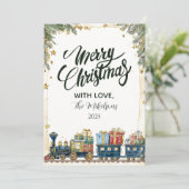 Kerst Pine en Cadeaus Train Feestdagenkaart (Staand voorkant)