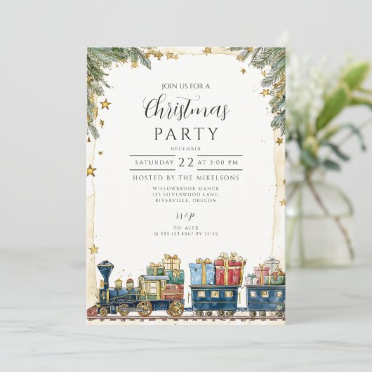 Kerst Pine en Cadeaus Train Kaart (Staand voorkant)