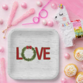 Kerst Pine Krans en LIEFDE Tekst op Berk Papieren Bordje (Feest)