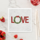 Kerst Pine Krans en LIEFDE Tekst op Berk Servet (Insitu)