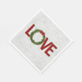 Kerst Pine Krans en LIEFDE Tekst op Berk Servet (Hoek)