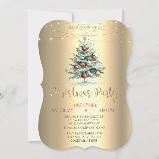 Kerst Pine Tree Balls, Gouden Kerst Bedrijf Kaart (Voorkant)