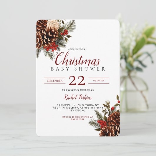 Kerst Pinecone Berries Unisex Baby shower Kaart (Staand voorkant)