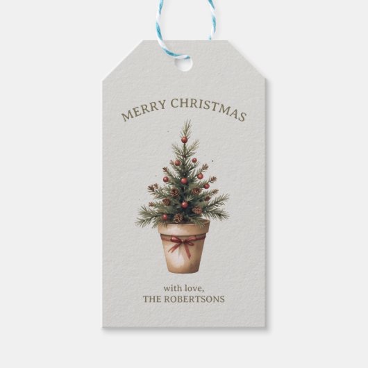 Kerst pinecone boom rustieke vakantie gewoonte cadeaulabel (Voorkant)