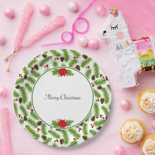 Kerst Pinecones & Rode bessen Papieren Bordje (Feest)