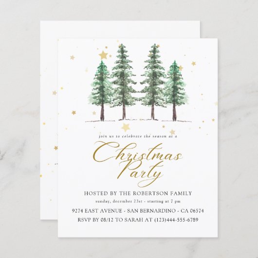 Kerst Pines & Budget Vakantie Party Uitnodiging (Voorkant / Achterkant)