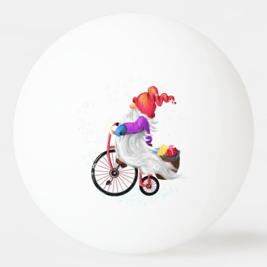 Kerst Ping Pong Ball Gnome met fiets en geschenk (Achterkant)