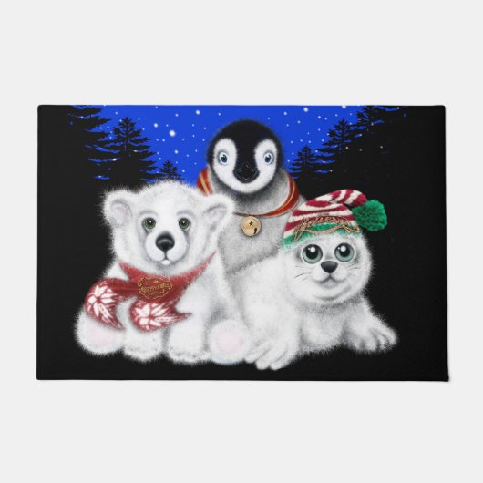 Kerst pinguïn baby ijsbeer zeehond jong deurmat (Voorkant)