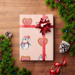 Kerst Pinguïn Cadeaupapier