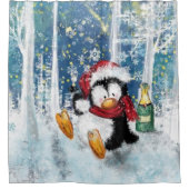 Kerst Pinguïn Douchegordijn (Voorkant)