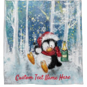 Kerst Pinguïn Douchegordijn met aangepaste tekst (Voorkant)