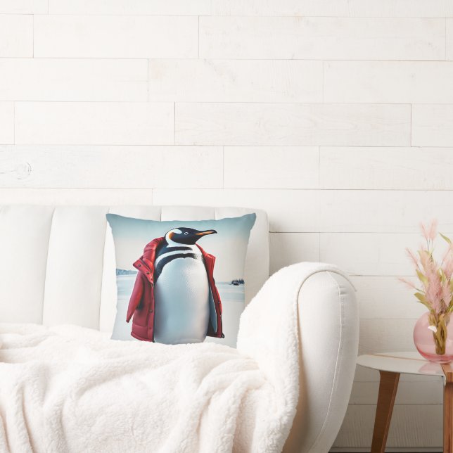 Kerst Pinguïn Dragen van een rode jas Kussen (Bank)