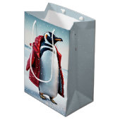 Kerst Pinguïn Dragen van een rode jas Medium Cadeauzakje (Voorkant Gekanteld)
