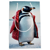 Kerst Pinguïn Dragen van een rode jas Medium Cadeauzakje (Voorkant)