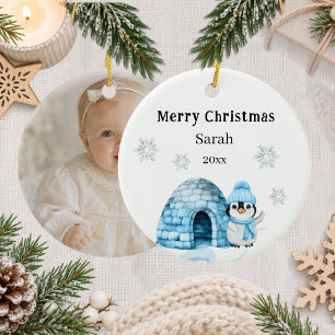 Kerst pinguïn foto winter kind keramisch ornament