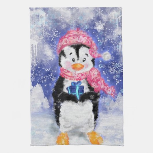 Kerst Pinguïn Keuken Handdoek (Verticaal)