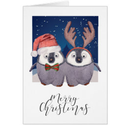 Kerst Pinguïn Koppel Schattige Kerstman en Rendier