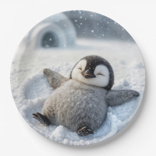 Kerst Pinguïn Kuiken Het Maken Van Een Sneeuwengel Papieren Bordje