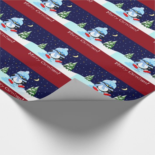 Kerst pinguïn proberen te schaatsen + aangepaste t cadeaupapier (Hoek)