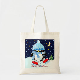 Kerst pinguïn proberen te schaatsen + aangepaste t tote bag