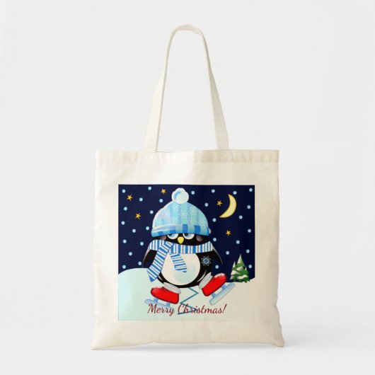 Kerst pinguïn proberen te schaatsen + aangepaste t tote bag (Voorkant)