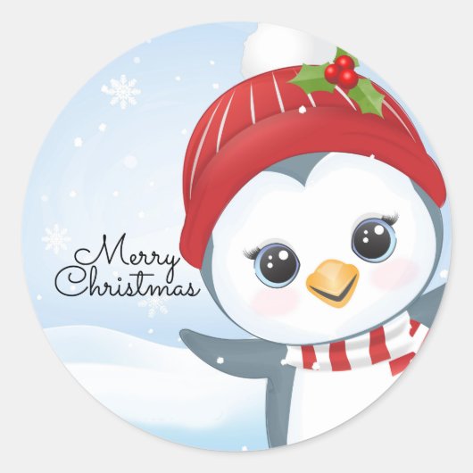 Kerst Pinguïn Ronde Sticker (Voorkant)
