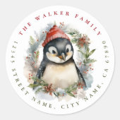 Kerst Pinguïn Ronde Stickers (Voorkant)