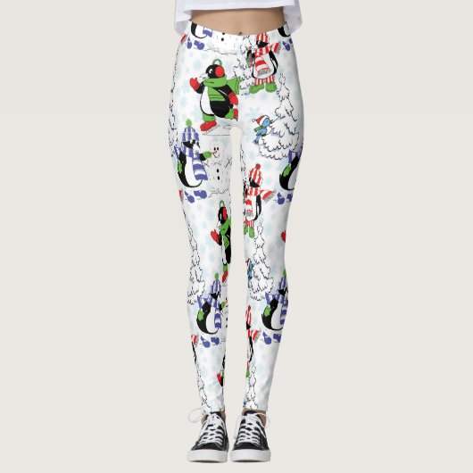 Kerst pinguïn schaatsen leggings (Voorkant)