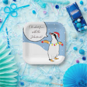Kerst Pinguïn Skiën Papieren Bordje (Feest)
