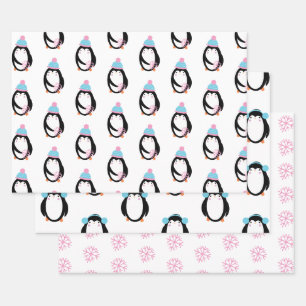 Kerst Pinguïn Sneeuwvlokken Whimsical Inpakpapier Vel