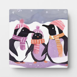 Kerst Pinguïn Vrienden | Winter Waterverf Fotoplaat