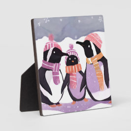 Kerst Pinguïn Vrienden | Winter Waterverf Fotoplaat