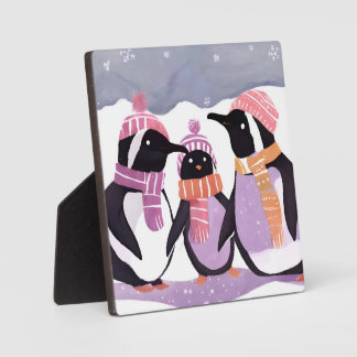 Kerst Pinguïn Vrienden | Winter Waterverf Fotoplaat